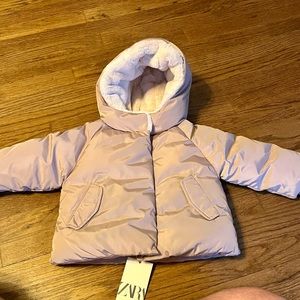 Zara girls infant and/or toddler winter coat, light pink, 12-18 months size